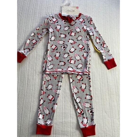 René Rofé Girl SIZE 10 Gray & Red Penguin Pajama & Scrunchie Set - Picture 6 of 6
